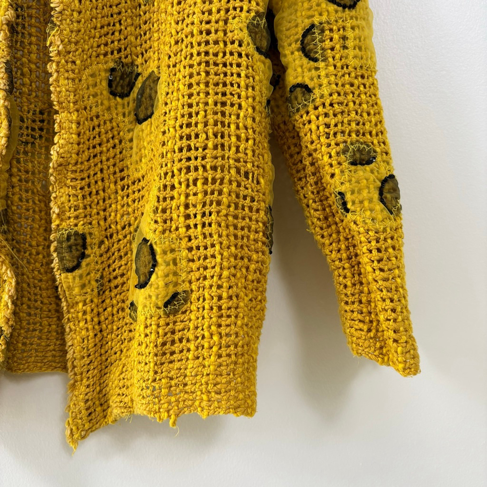 Save The Queen Yellow Silk Cotton Abstract Lace Art to Wear Cardigan Top Women L - Picture 4 of 15